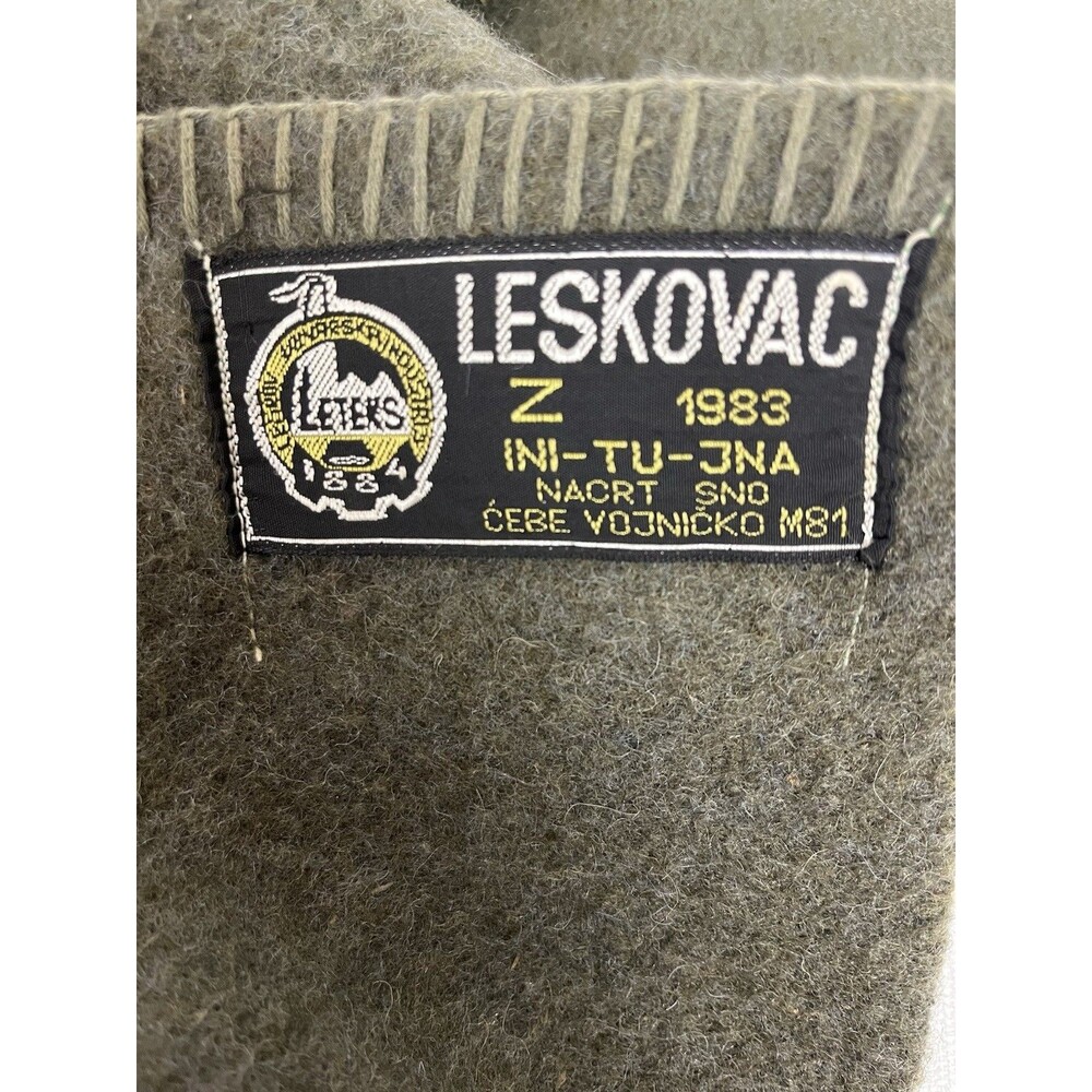 Leteks Leskovac Vintage Wool Blanket Army Green Military 1983 Large 80” X 52”